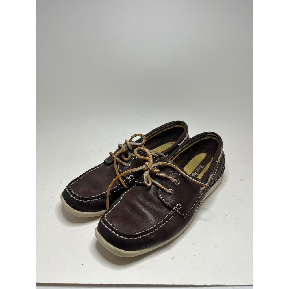 Bass Mens Boat Shoes 10M Brown Leather Boater Moc Toe Casual Lace Up Two Eyelet
